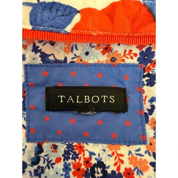 Talbots Womens Red Blue Floral Rose Print Cotton Roll Tab Sleeve Blouse Top - Picture 4 of 4